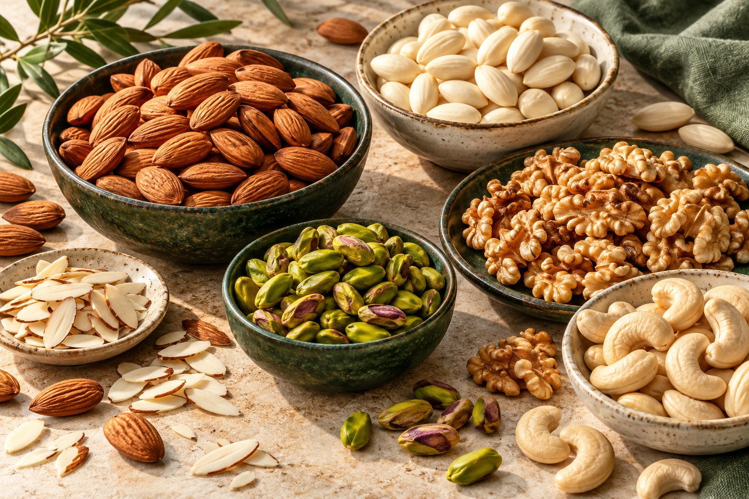 A culinary selection of almonds, pistachios, cashews and walnuts